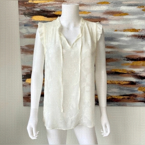 Rose+ Olive Floral sleeveless Blouse top Ivory L - Picture 2 of 4